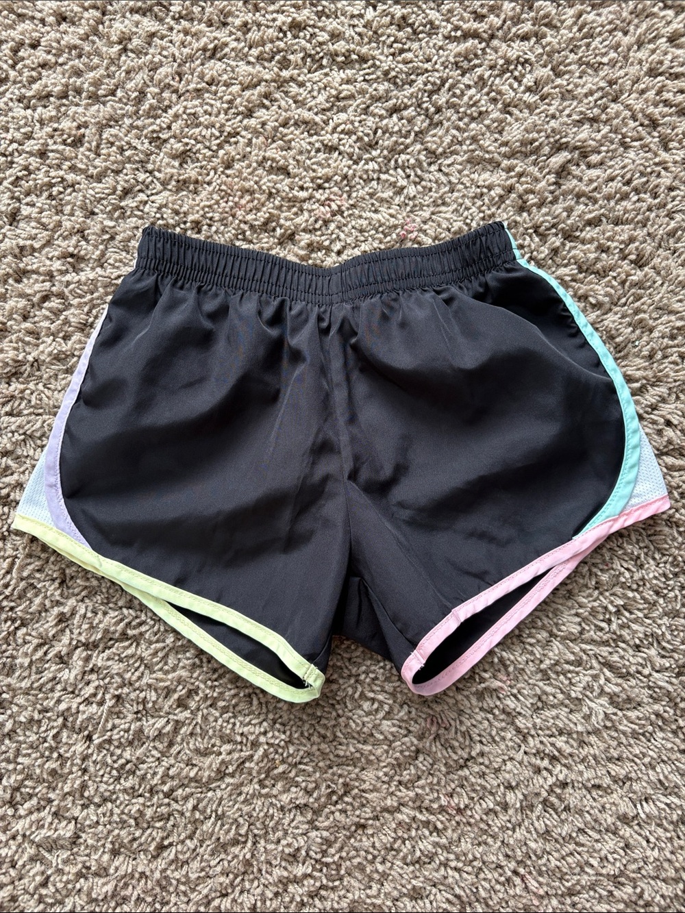 Nike Black Athletic Shorts with Pastel Mint, Lavender & Pink Trim